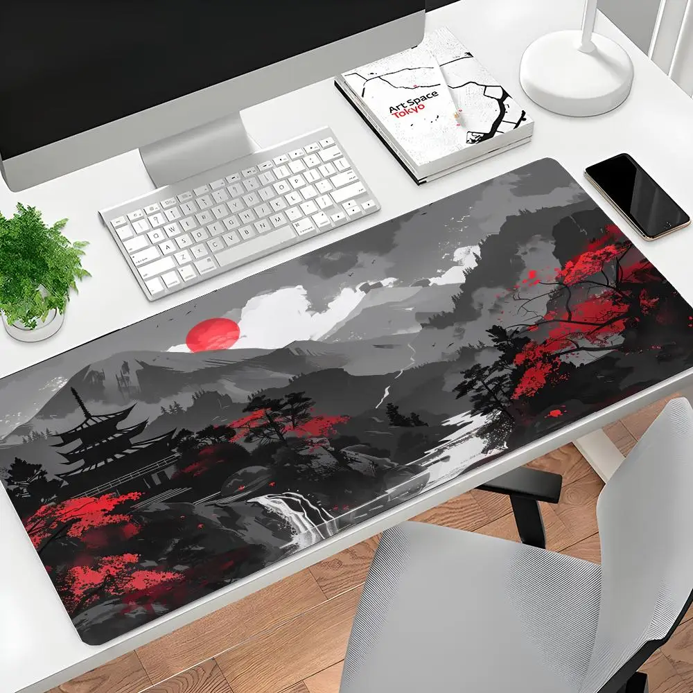 

Японский пейзаж, тушью, коврик для мыши, компьютерные коврики для офисного стола, резиновые противоскользящие коврики для игровой клавиатуры, коврики для мыши, длинный настольный коврик