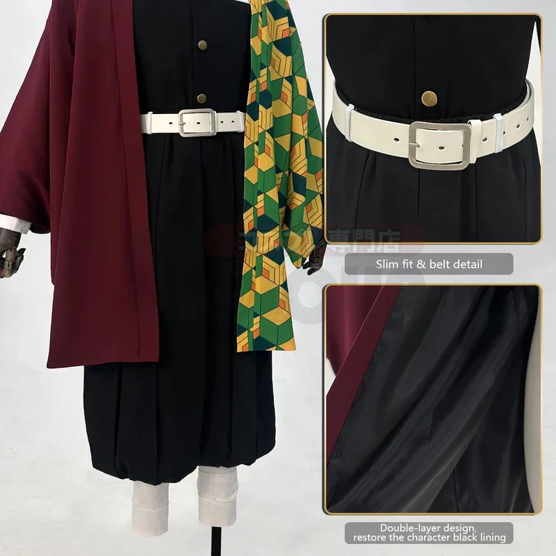 HOLOUN أنيمي Tomioka Giyuu تأثيري حلي شعر مستعار Haori التطريز الأعلى السراويل المرنة حزام روز صافي كوس هالوين عيد الميلاد