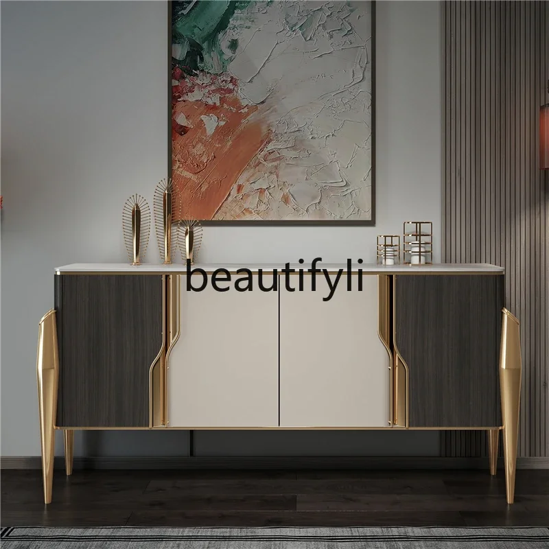 

Italian light luxury door cabinet, living room partition, modern simple rock slab solid wood dining side cabinet