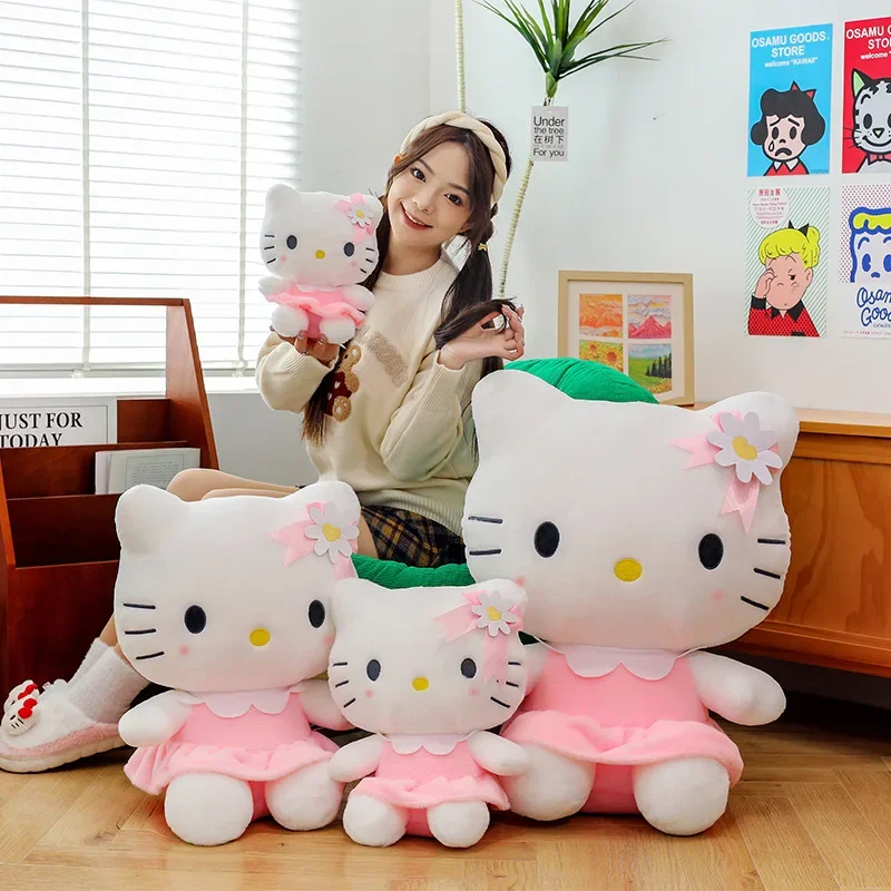 53 cm Kawaii Blume Hello Kitty Plüschtier Cartoon Anime Sanrio Gefüllte Puppe für Kinder Geburtstagsgeschenk Große süße Katze Weiches Kissen