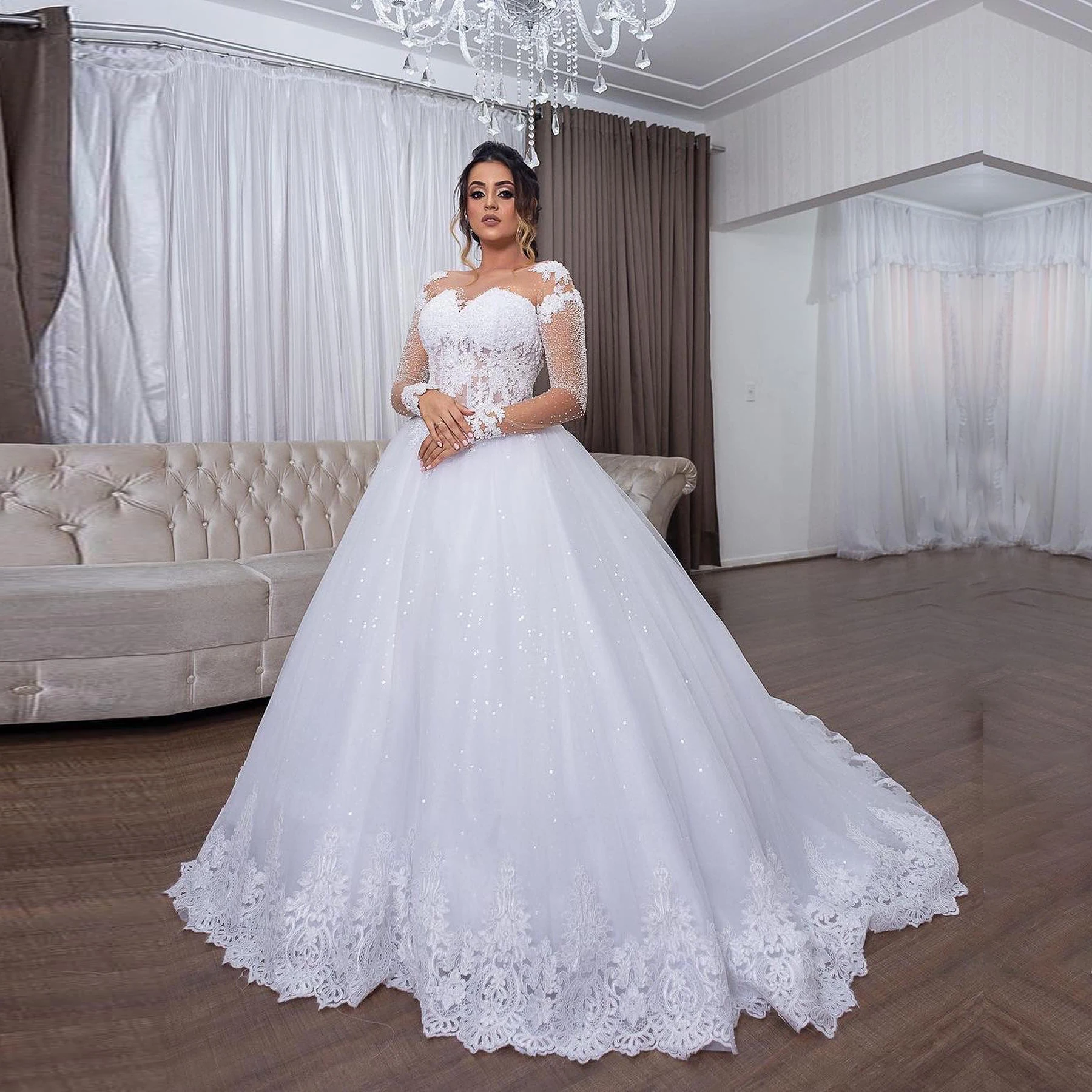 Robe de Mariée Blanche de Luxe Citroperlée à Manches sulf, Vêtement de ixFormelle, pour Patients, Quelle que soit la Femme, 2024