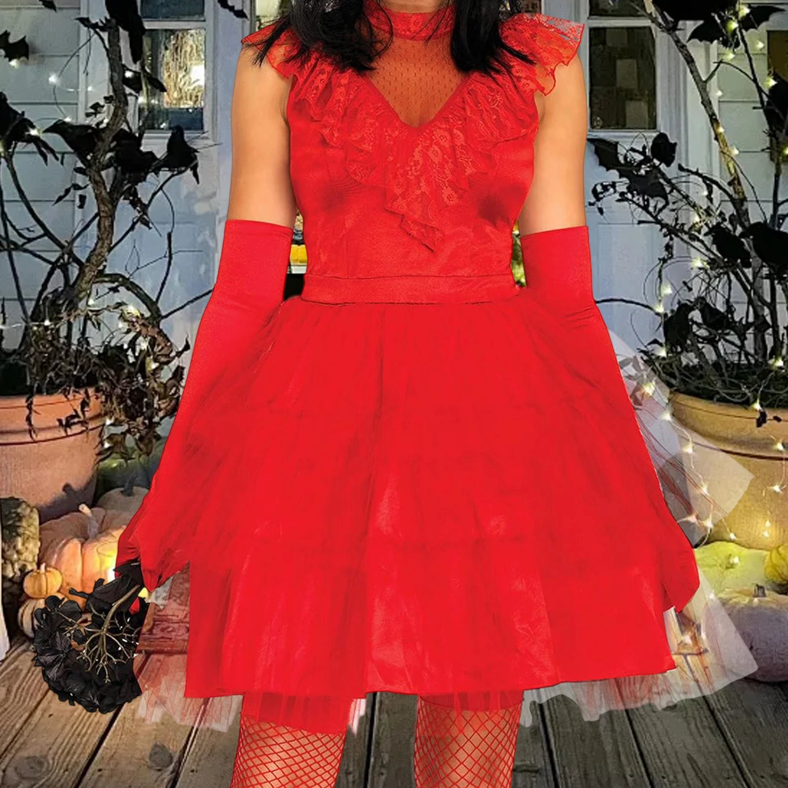 

Женский свадебный костюм 80-х годов на Хэллоуин, мини-платье без рукавов с воротником-стойкой и вуалью, перчатки, праздничная вечеринка, наряды для косплея