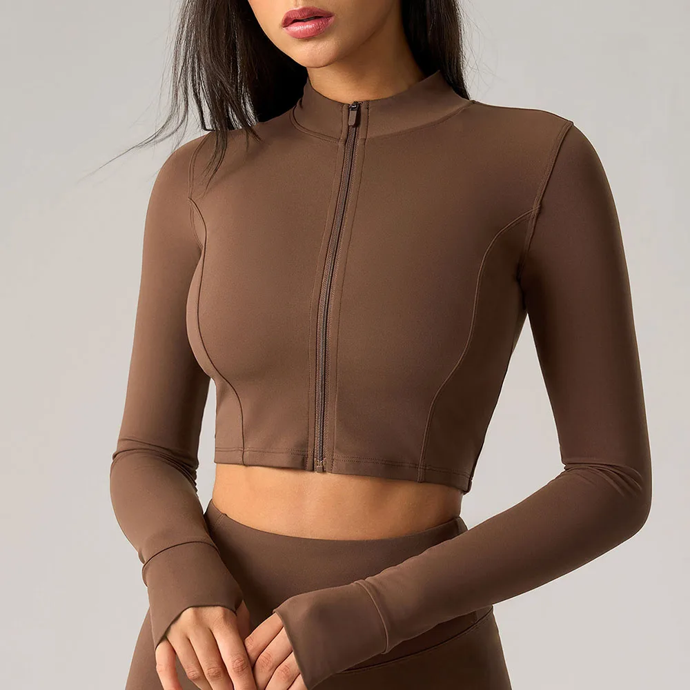 

Women's Cropped Fitted Sports Jacket | Full Zip Long Sleeve Workout Top | Running Yoga Fitness Outwear For Outdoor Gym‌ XL