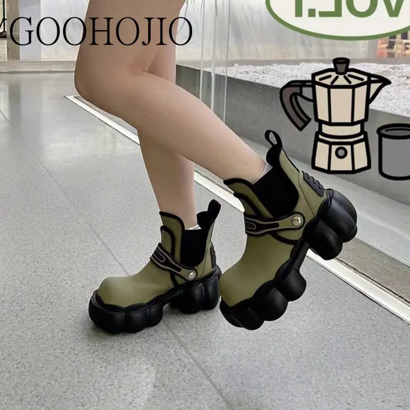 

Women Boots British Style Women Chelsea Boots Lace Up Thick-soled for Women Ankle Boots Increased Sole Design Personality