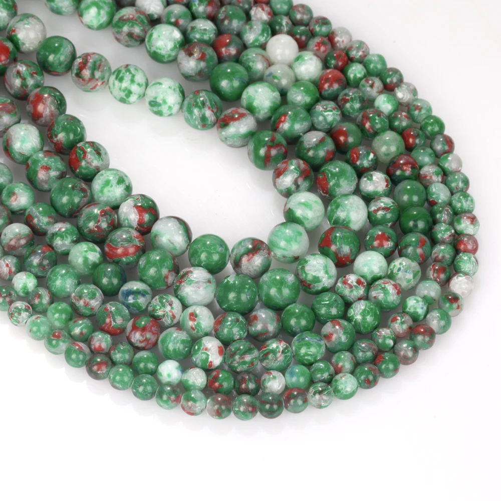 Natursteinperlen, rot-grüner Meeressediment-Jade, runde lose Spacer-Perlen für die Schmuckherstellung, DIY-Armbänder, Ohrring-Accessoires