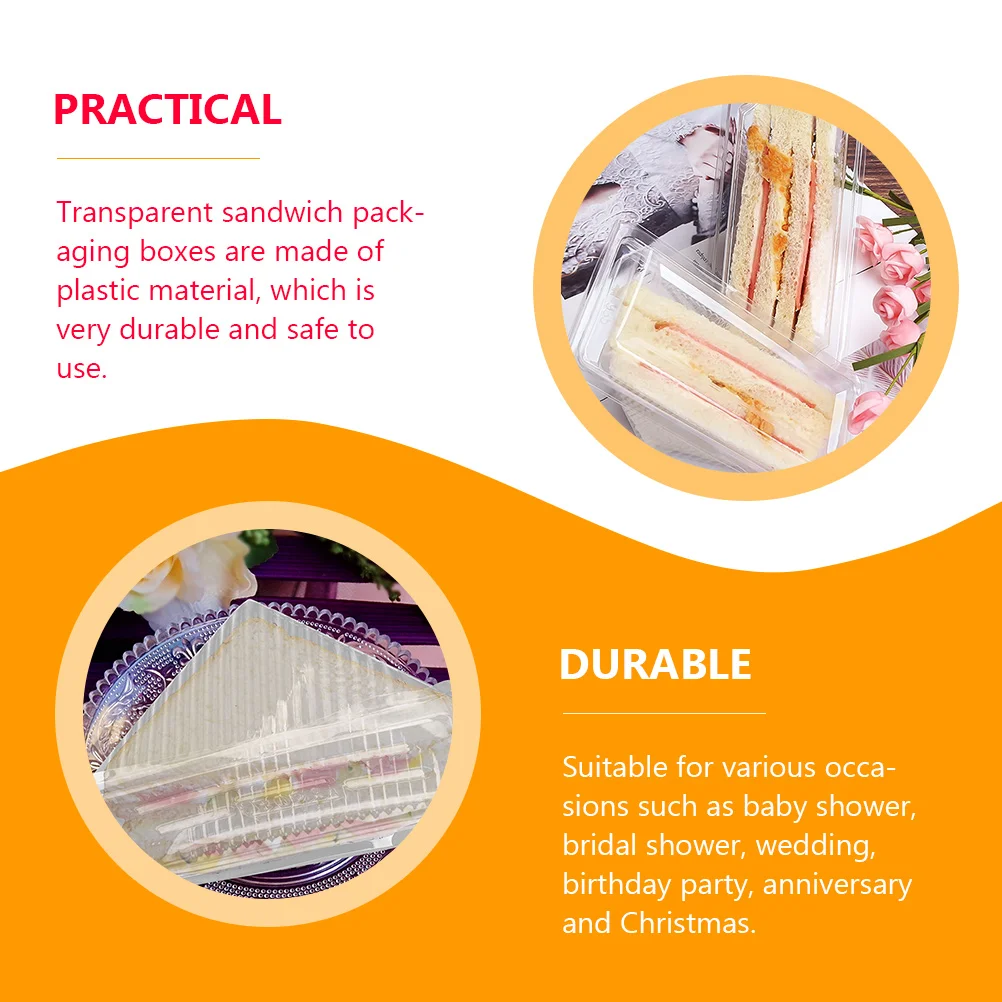 

70pcs Packaging Box Sandwich Containers Disposable Transparent Food Boxes Takeaway Triangle Cake Container for Bakery Family Use