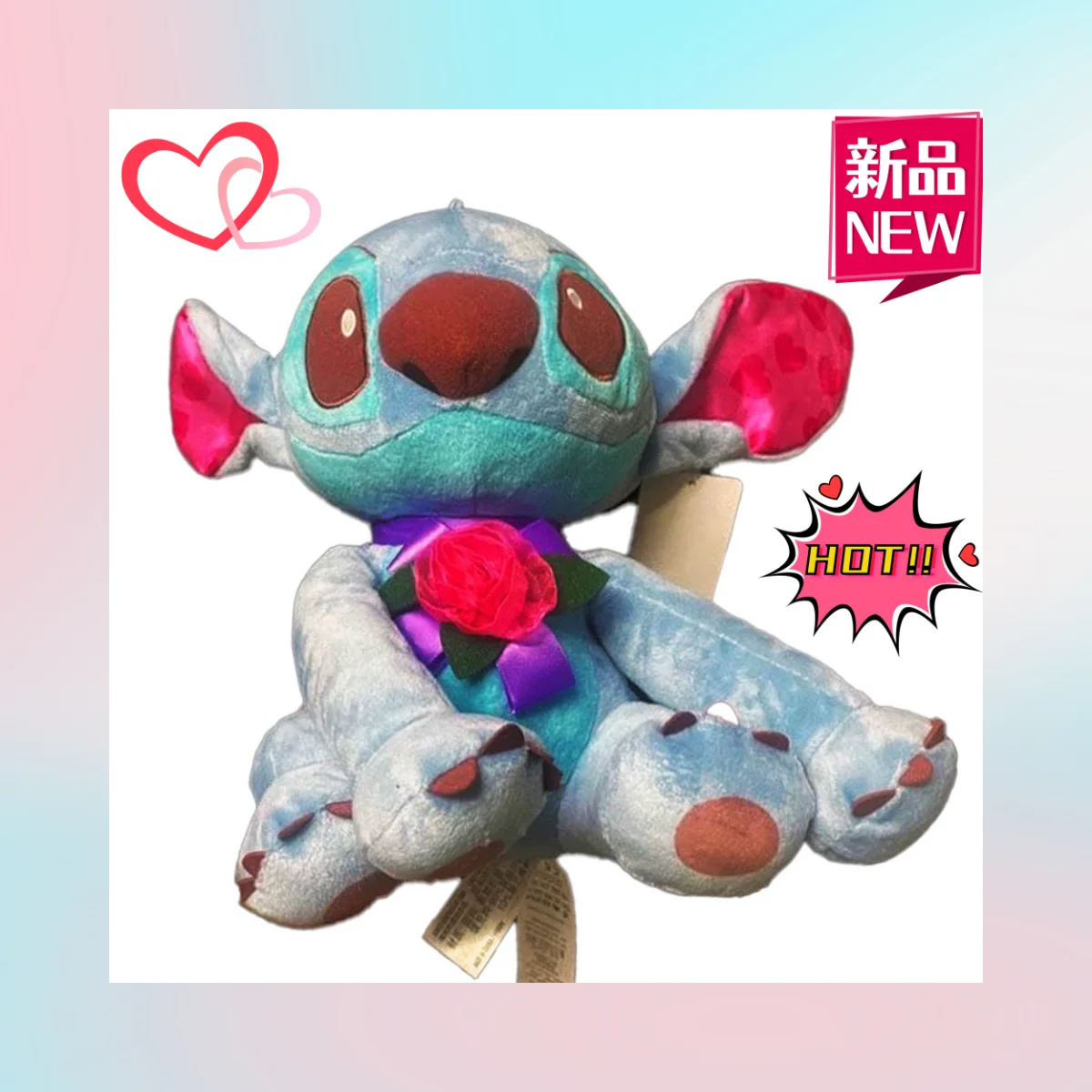 Shanghai Disneyland Stitch Plush Toy with Rose - Stitch Valentine's Day Gift & Souvenir