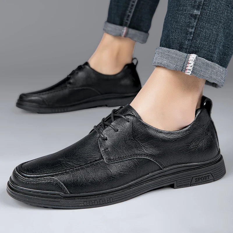 New All-match School Black White Sneakers Men Genuine Leather Light Mens Casual Shoes High Quality Non-Slip Skate Shoes for Male