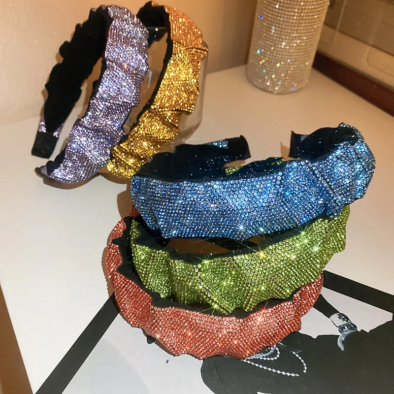 Fashion Purple Blue Green Rhinestone Hairbands For Women Velvet Headwear Hair Accessories Jewelry