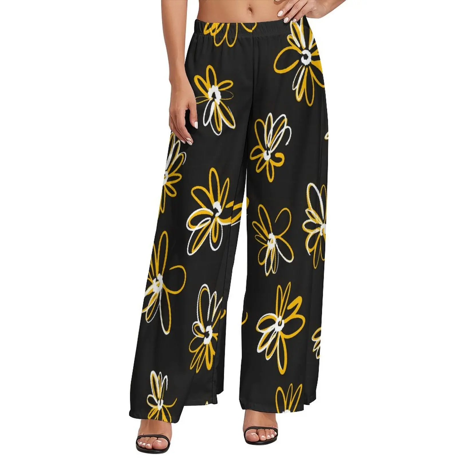 

Bright Daisies Print Pants Artistic Flowers Street Style Straight Wide Leg Pants Elastic Waist Sexy Trousers Big Size 4XL 5XL