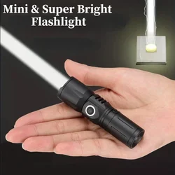 White Laser LED Flashlight Portable Mini Type C Rechargeable Outdoor Pocket Torch Lamp Waterproof Use 16340 Battery