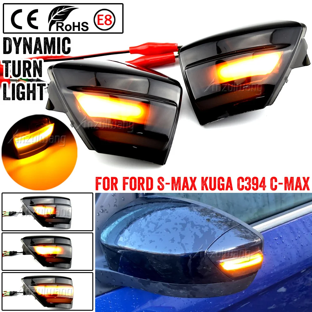 2X LED Dynamic Turn Signal Light Side Mirror Sequential Blinker Indicator Lamp For Ford S-Max 07-14 Kuga C394 08-12 C-Max 11-19