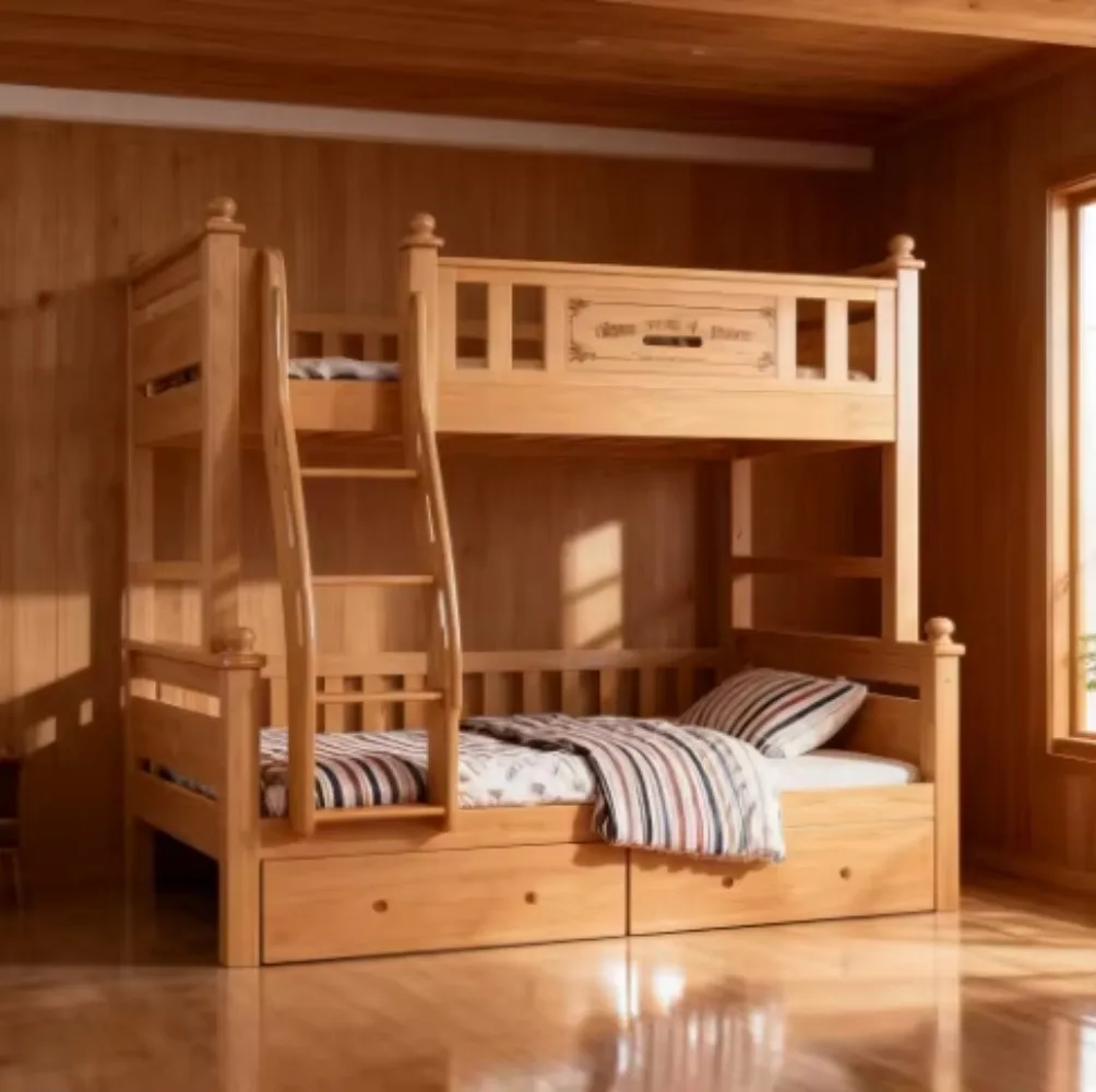 Letto a castello per bambini a grandezza naturale dal design nordico per la casa Robusta scala guardrail Vernice non tossica a base d'acqua Soggiorno ad alta sicurezza