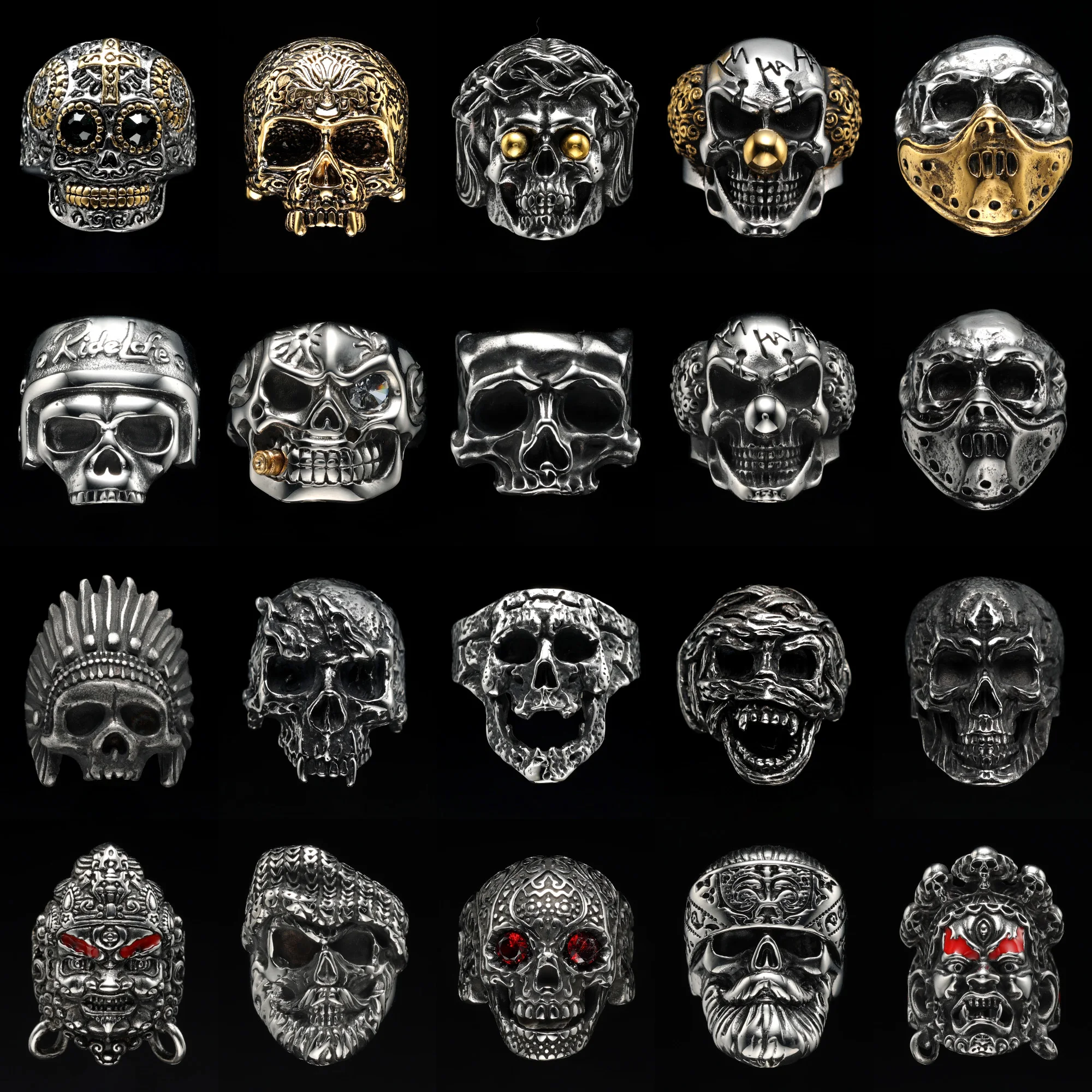 Vintage Punk Gothic All Skull Head Series Stainless Steel Womens Mens Rings Unique for Biker Jewelry Creativity Gift Wholesale