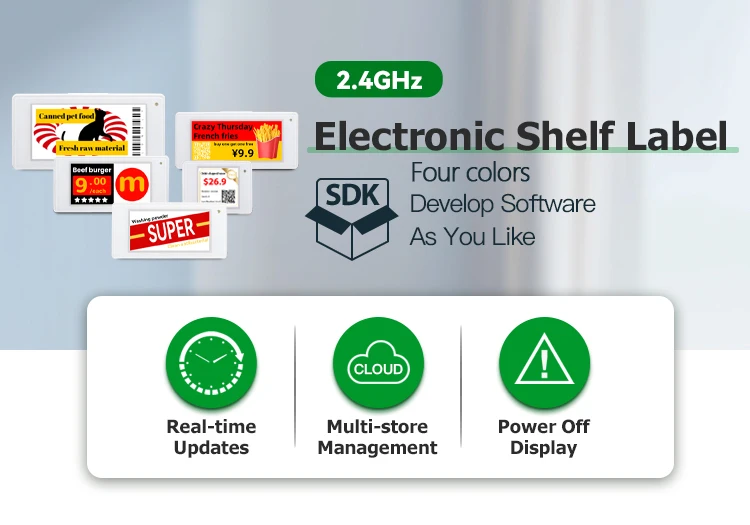 ป้ายราคาอิเล็กทรอนิกส์ Zhsunyco E-ink สำหรับติดชั้นวางสินค้า ระบบ ESL 2.4GHz ขนาด 2.13/2.9 นิ้ว/เกตเวย์ สำหรับซูเปอร์มาร์เก็ต