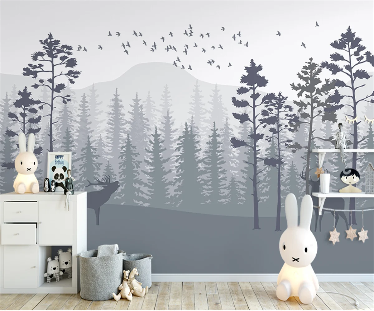 

Custom Photo Nordic abstract forest elk Wall Decorative Painting Large Mural wallpapers for living room wall stickers