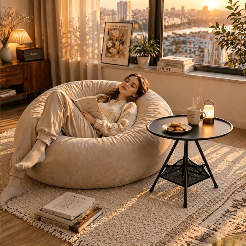 Foldable Modern Table with Snack Tray & Raised Edges - Space-Saving Suitable for, Bedroom, Bay Window -Freestanding Coffee Table