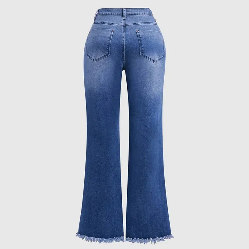 Fashion Comfortable High Stretch Slim Fit Flared Jeans for Women Elegant Embroidered Splicing Pockets Tassel High Waist Jean