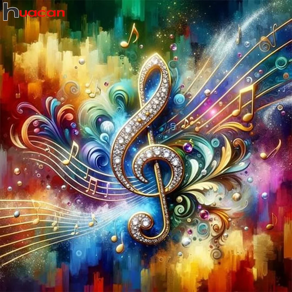 Huacan Full Diamond Painting Cartoon Diy Diamond Embroidery Music Note Fantasy Cross Stitch Kit Home Decor