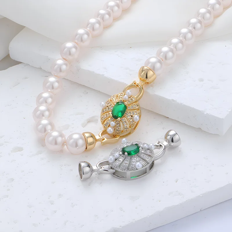 

Цельная медь, инкрустированная зеленым цирконием, ювелирные изделия, соединительная пряжка, овальное DIY жемчужное ожерелье, браслет, аксессуары, материал, оптовая продажа