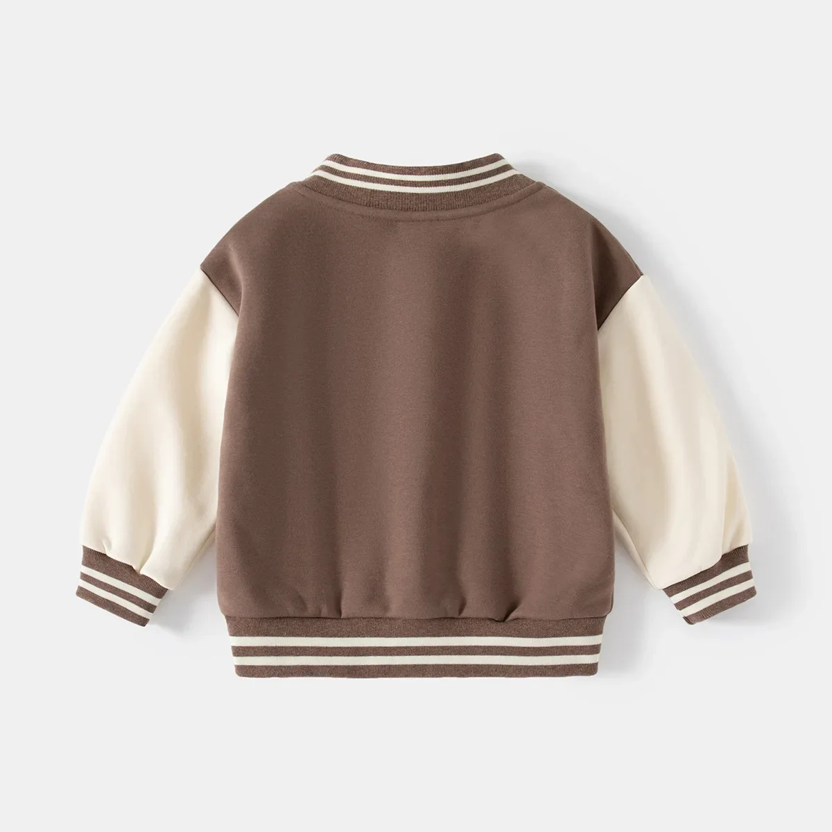 Single-breasted Fleece Brown Boys Baseball Jacket