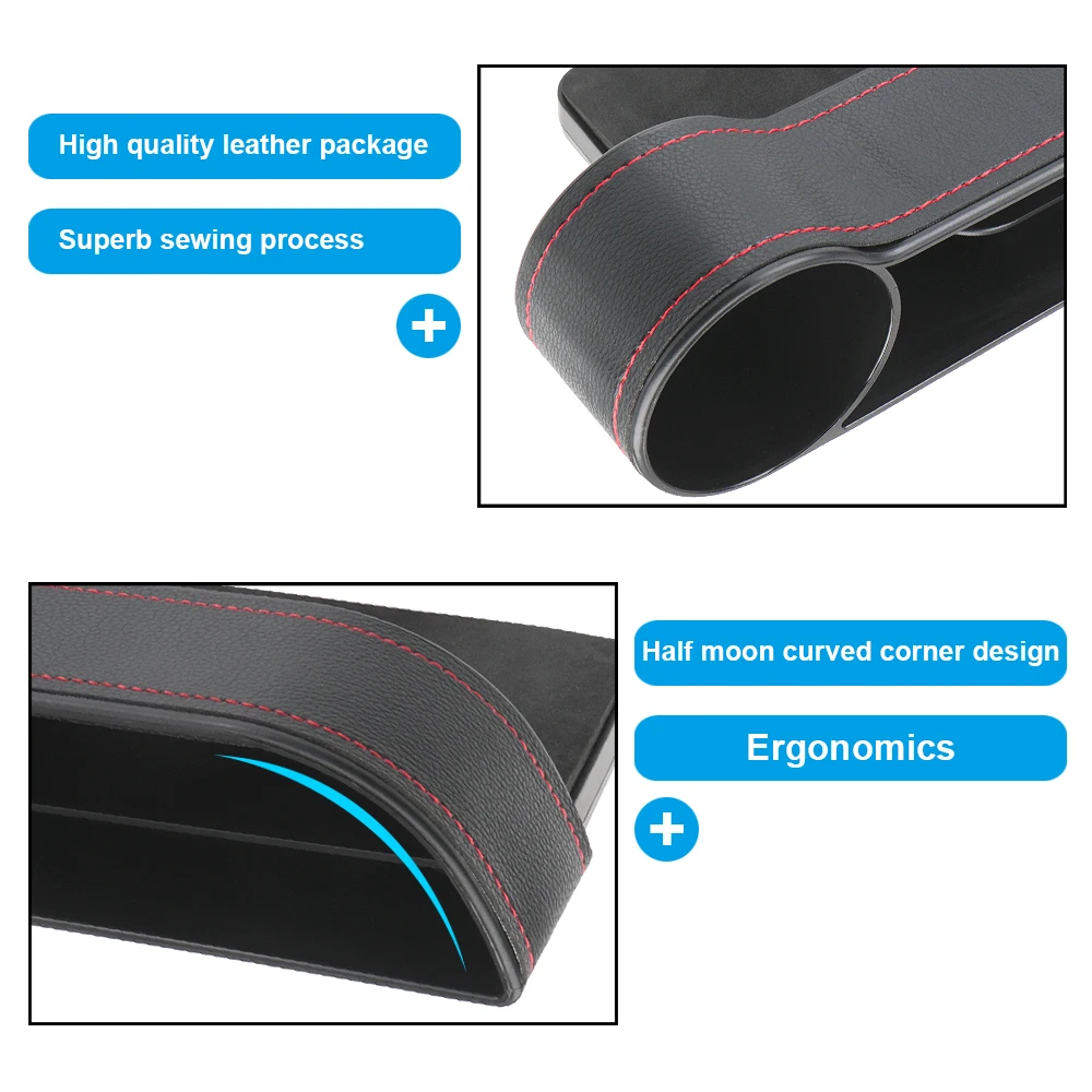 충전 구멍이있는 범용 좌석 갭 슬릿 박스 전화 병 키 홀더 상자 가죽 자동차 좌석 갭 보관 상자 자동차 주최자