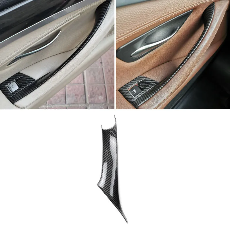 Left For BMW 5 Series F10 F18 2011- 2014 2015 2016 2017 Car Interior Carbon Fiber Texture Door Pull Handle Protective Cover Trim