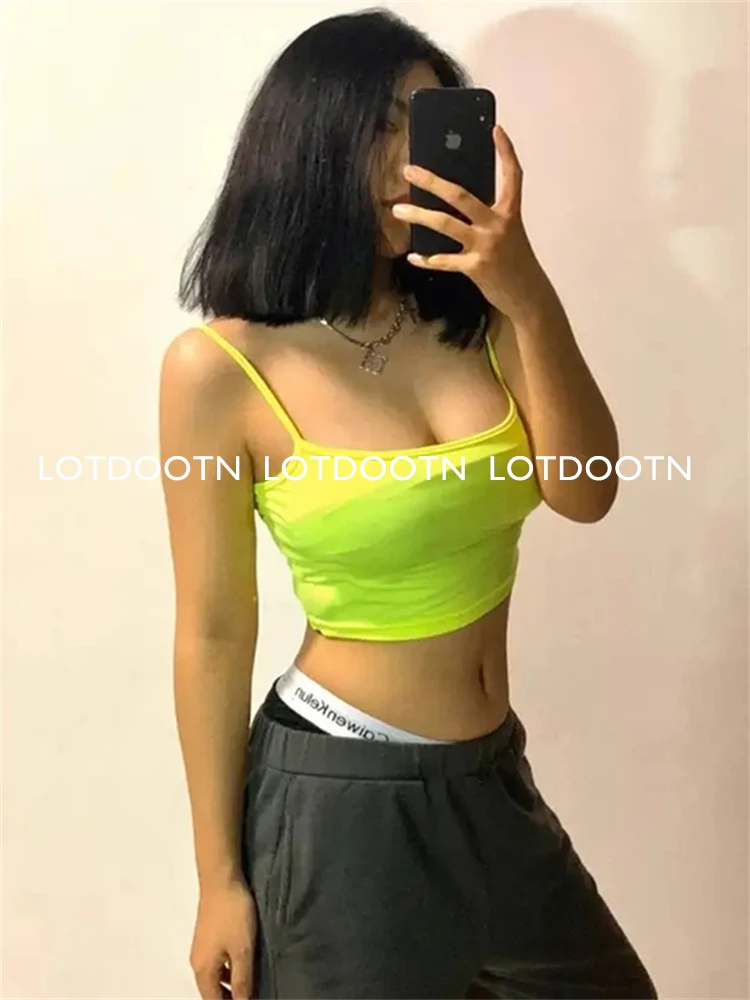 

LOTDOOTN Women Sexy Backless Fashion Vest Green Fluorescent Camisole Women Nylon Tops Women Athletic Spandex Tops Women Camis