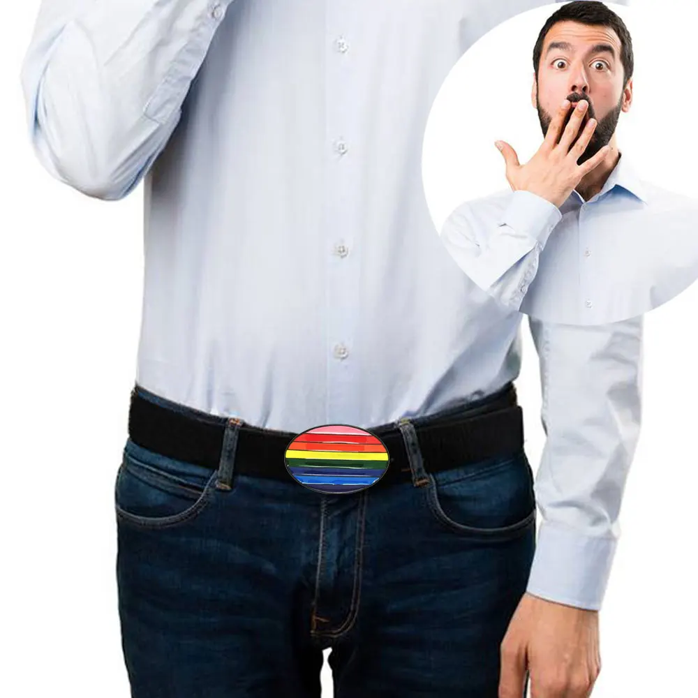 البيضاوي سبائك الزنك معدن الغربية قوس قزح LGBT حزام الابازيم 3.8 سنتيمتر دروبشيبينغ