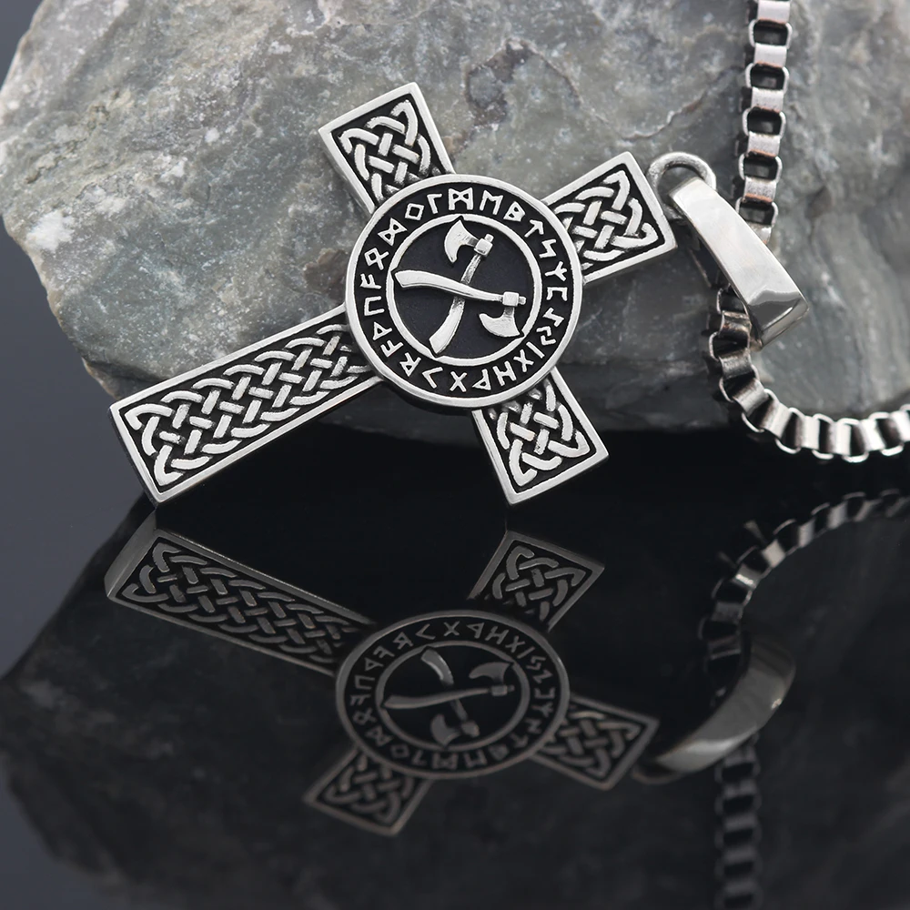 Antique Viking Triangle Double Axe Cross With Sterling Silver Pendant On Both Sides For men Or Women