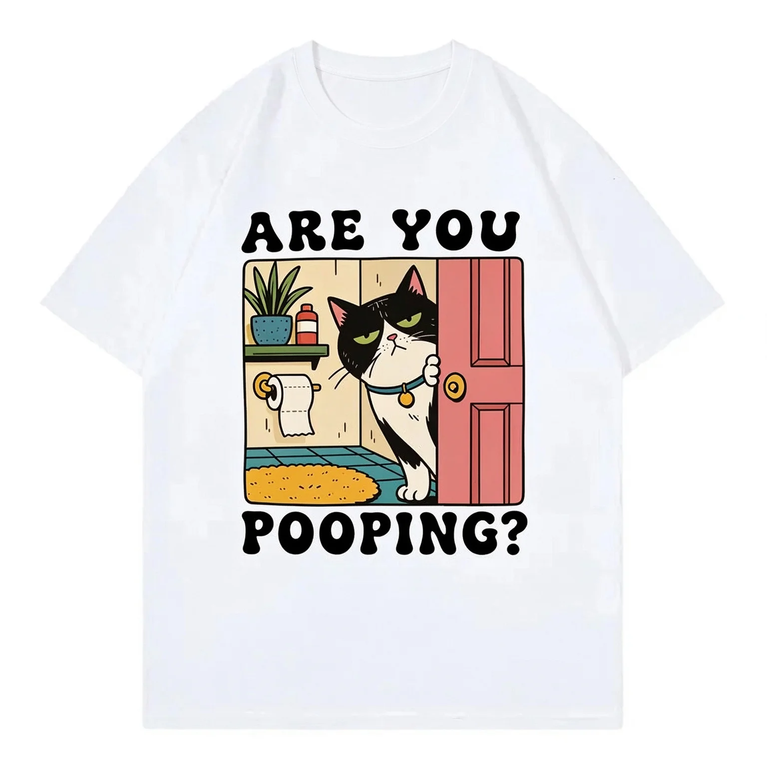 2026 Are You Pooping Funny Cat Meme Graphic T Shirts Men Women Clothing Fashion Y2k Oversized Summer Casual Cotton T-shirt