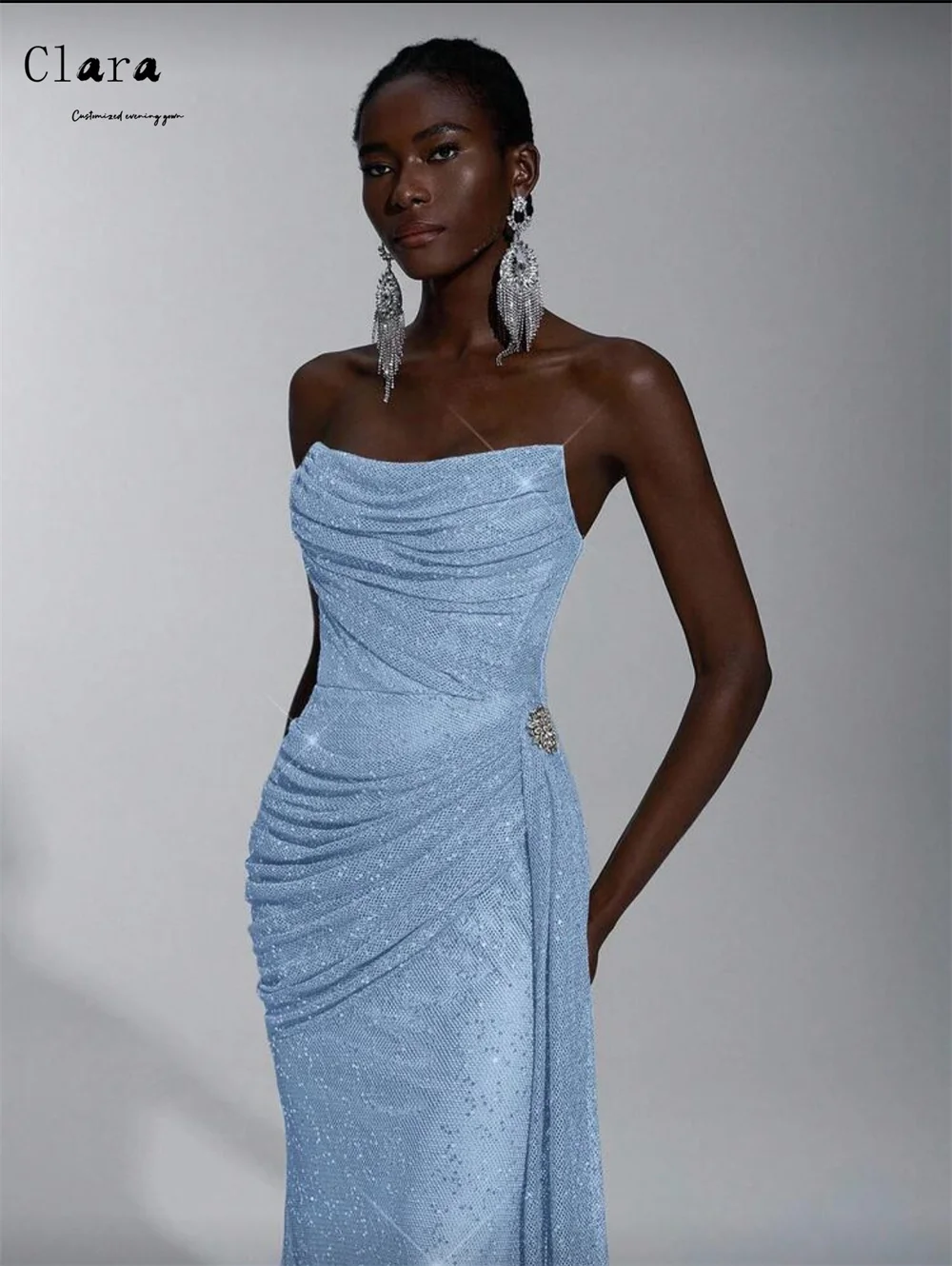 Clara personalizado azul brillante cola de pez fuera del hombro vestido personalizado vestidos 2025 mujer vestido de noche de lujo vestidos para ocasiones a medida graduación
