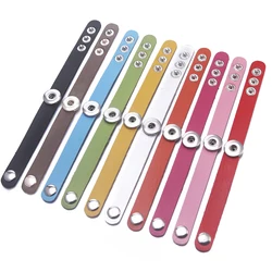 New 10pcs colorful PU leather bracelet twist style Solid Color 22cm fit 18mm snap buttons DIY snap jewelry wholesale