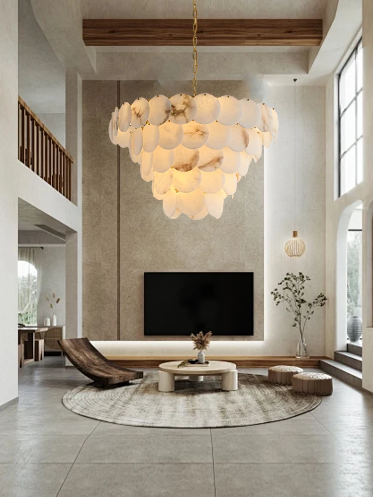 

Big Ceiling Chandelier Marble Lighting over Living Room Foyer Luxury Hanging Lamps Stone Elegant Lustres 2025