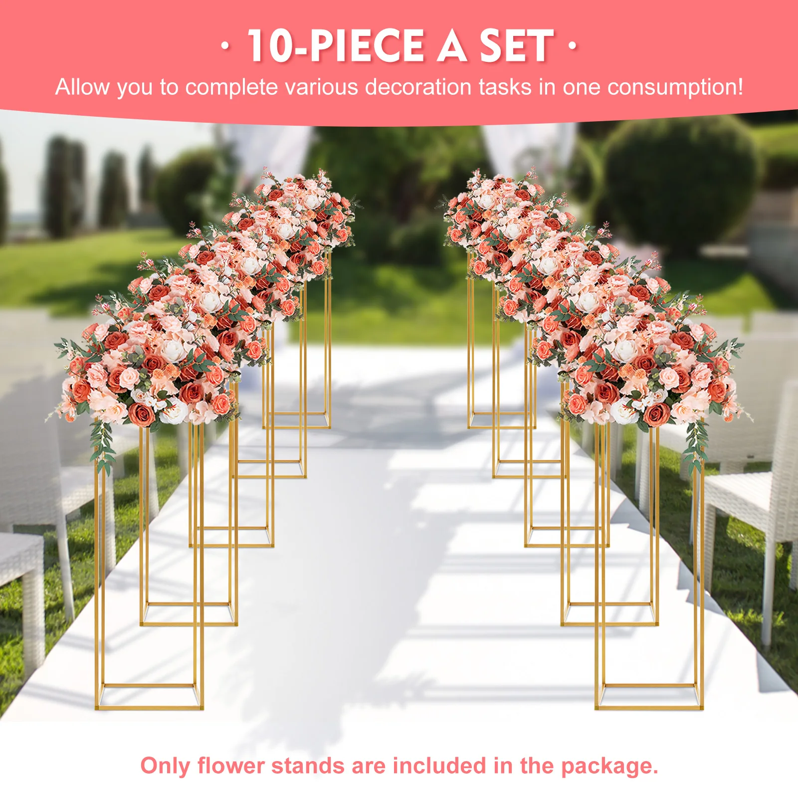 

10PCS Metal Flower Stand Wedding Table Centerpieces 31.49inch Tall Geometric Gold Wedding Flower Vase Stand for Party Events