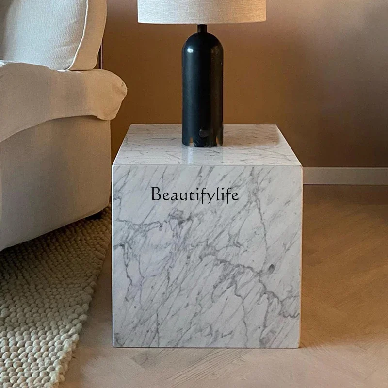 

LJYItalian Style Light Luxury Natural Medium Flower White Luxury Stone Side Table Modern Minimalist Living Room Corner Table