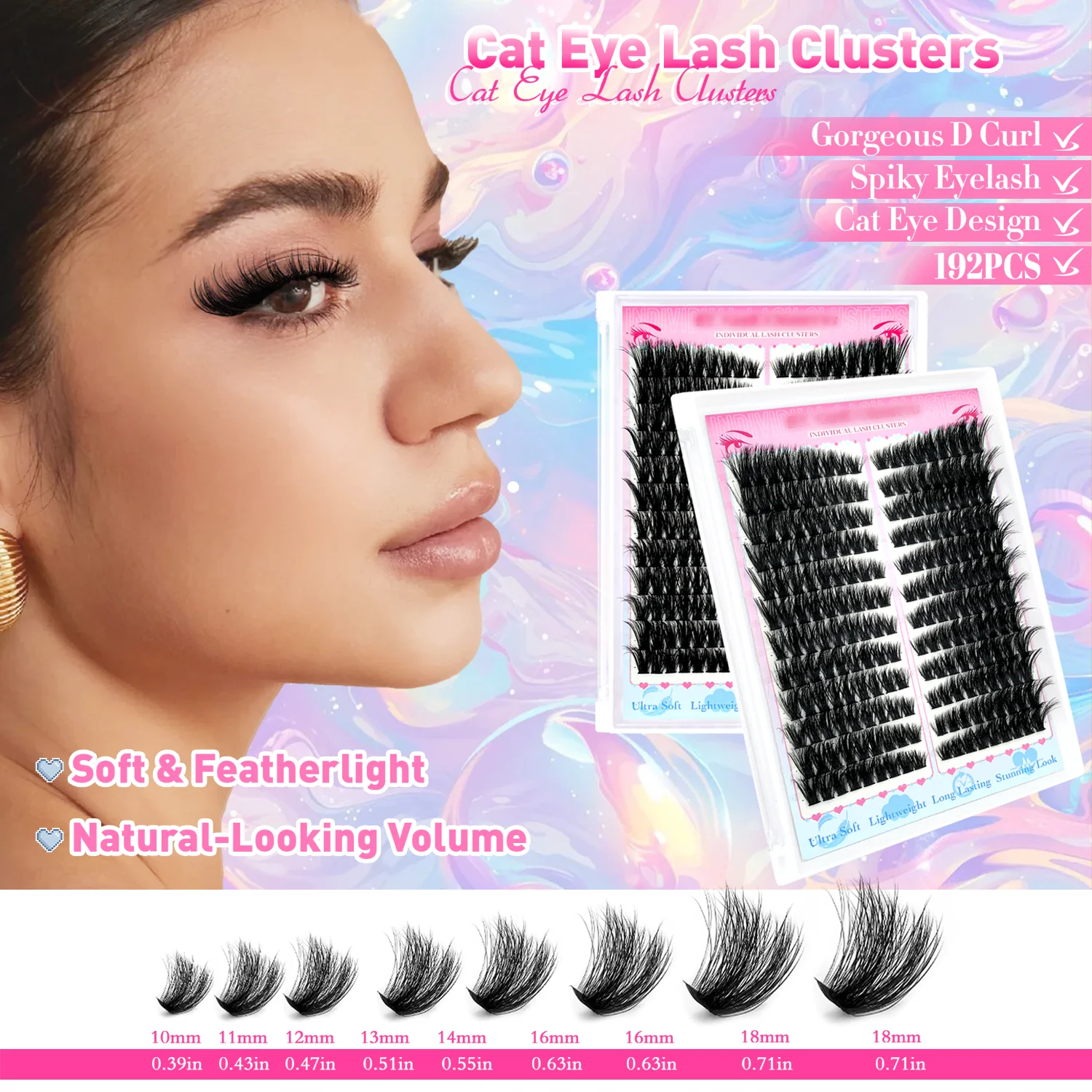 192/160PCS 푹신한 80D 섹셔널 클러스터 인조 속눈썹 – 10-18mm 단일 가닥, 두껍고 자연스러운 외관, 재사용 가능 및 가볍습니다.