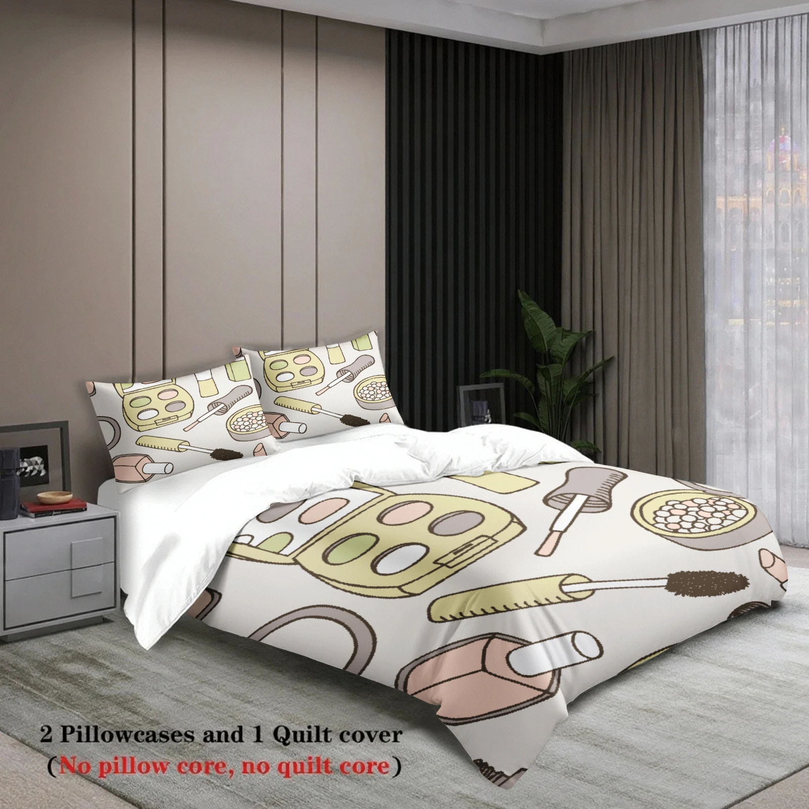 3pcs Makeup Tools Bedding Sets 3D Printed Cosmetic Pattern Duvet Cover Sets With Pillowcases No Filling