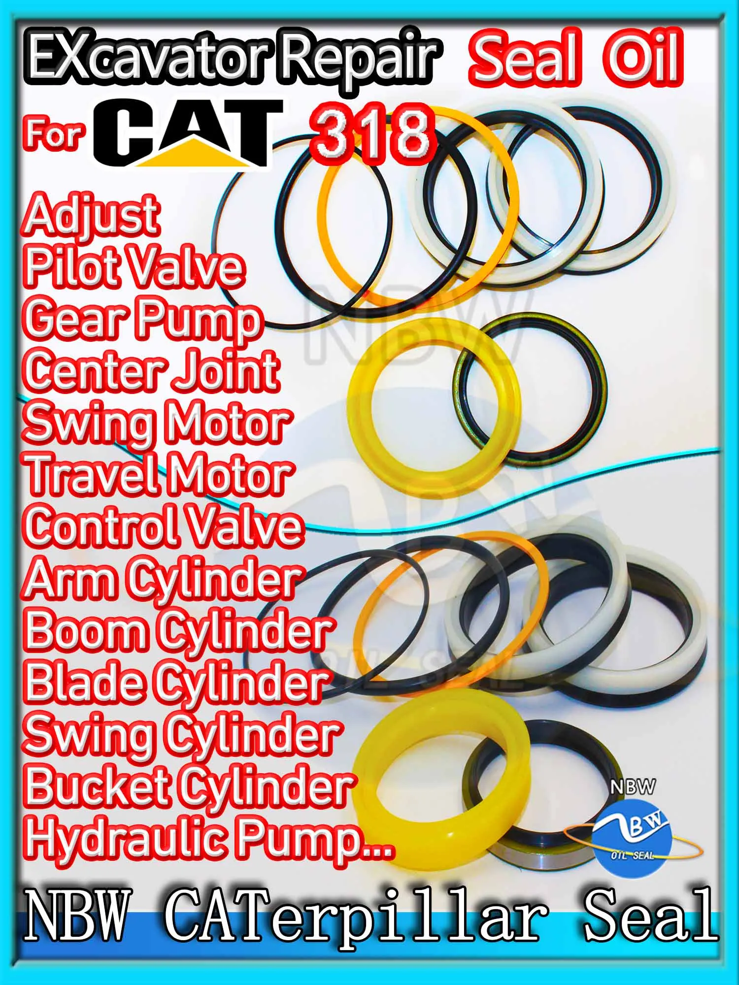 

For Caterpillar 318 Excavator Oil Seal Kit High Quality Repair Cat Swing Gear Center Joint Gasket Nitrile NBR Nok Washer Skf