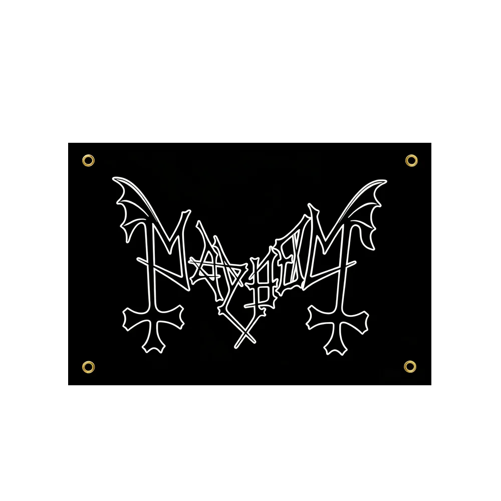 

Mayhem Bat Wings Inverted Cross Flag Rock Group Posters Black Metal Band Style 2x3ft 3x5ft Tapestry for Rock Music Fan Decor