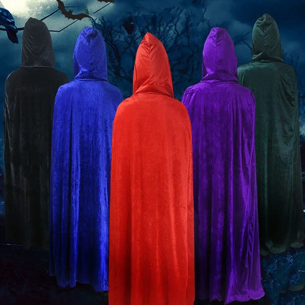 Solid Color Velvet Cloak Full Length Reversible Design Long Cape Deluxe Quality Velvet Material Hooded Robe Dance Performance