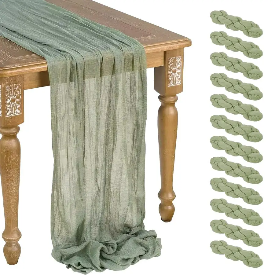 

Pack Sage Green Cheesecloth Table Runner 10ft Boho Gauze Cheese Cloth Table Runner Rustic Sheer Runner 120 inch Long for Christm