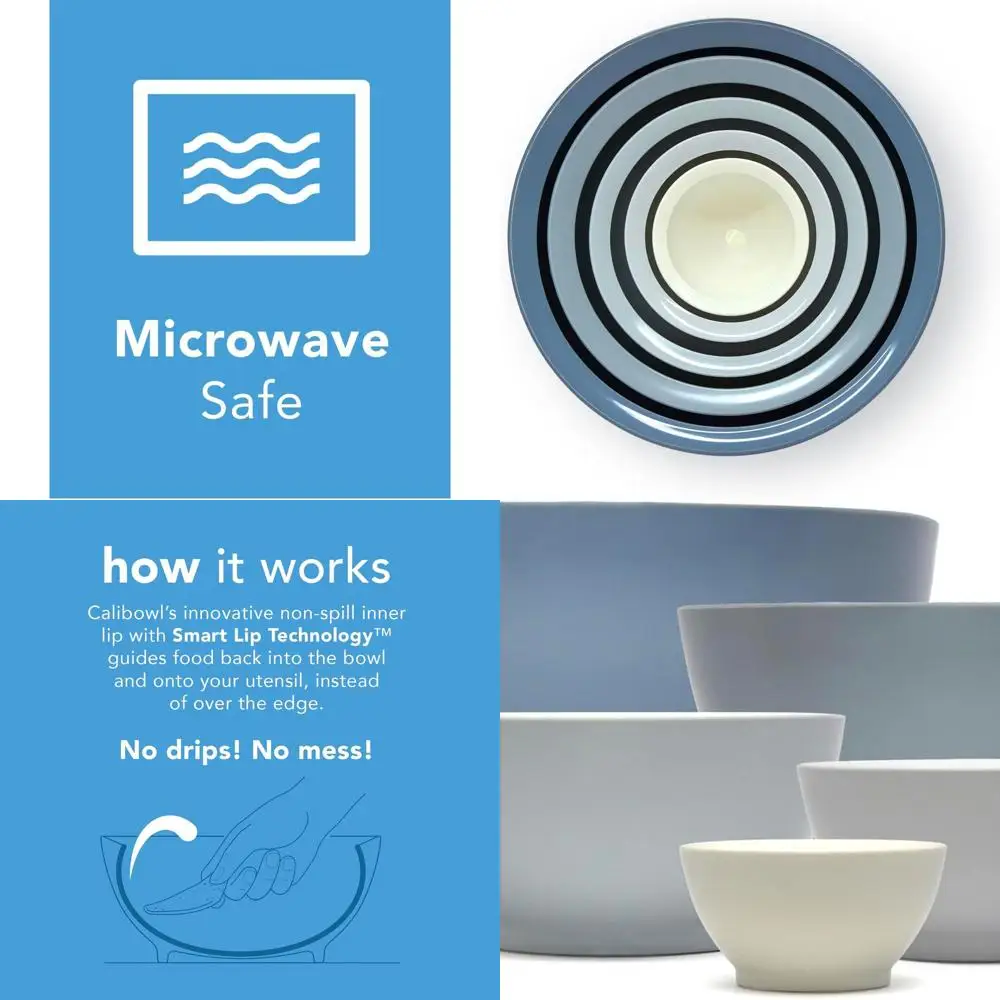 

Набор из 5 многоразовых пластиковых мисок с краем, предотвращающим проливание, и нескользящим дном — идеально подходит для выпечки, приготовления и подачи блюд (цвет: небесный)