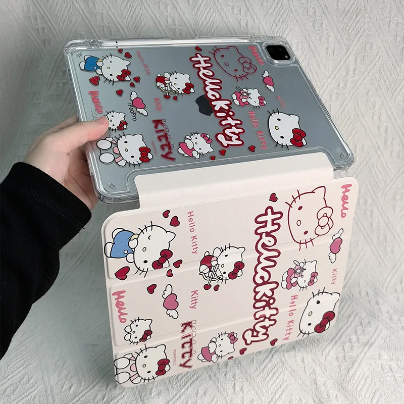 

Sanrio Hello Kitty Transparent Ipad Case Magnetic Hard Shell 3-Fold Hard Shell with Pencil Holder for Ipad 11 2025/air 7/pro 11