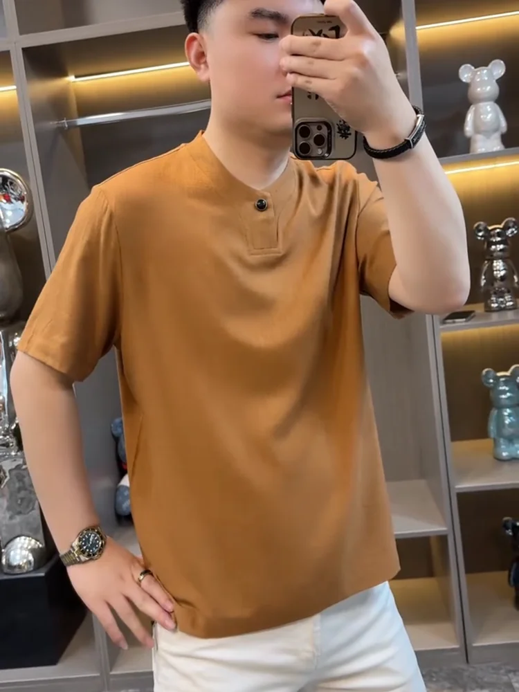 

Летняя мужская новая модная рубашка с коротким рукавом и воротником, универсальная, стильная, трендовая, премиум-класса, в европейском стиле, повседневная, молодежная, элегантная.