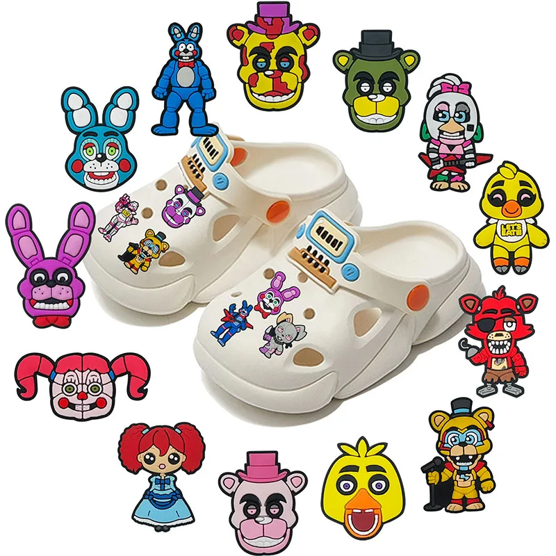 Five Nights at Freddy\'s PVC Shoe Charms, FNAF Toy, Jeu de dessin animé, Décorations de salle de bain, DIY Crocs, Vente en gros, Jibz, 12 pièces