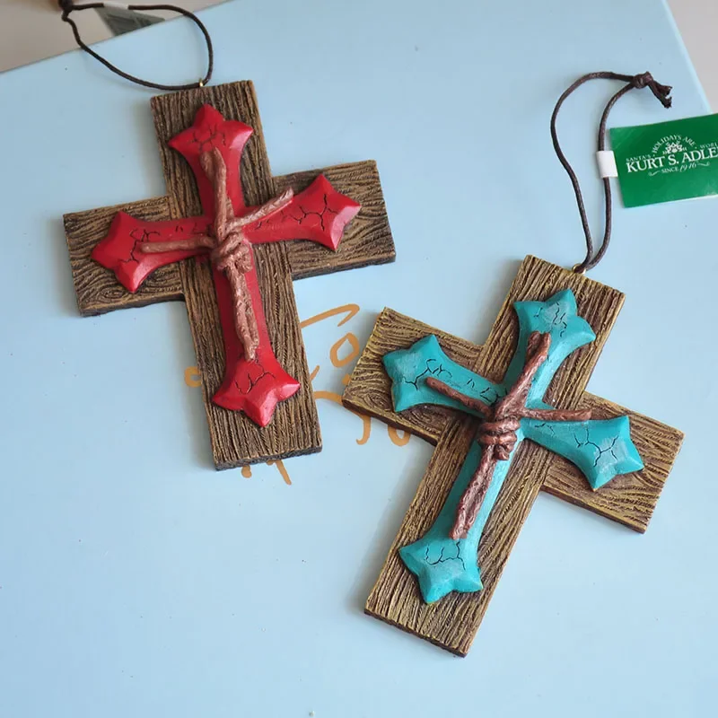 Vintage Hand Painted Cross Hanging Pendant Christmas Fun Faith Pendant Home Decoration Gift
