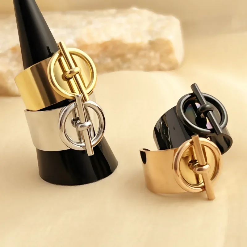 OT مشبك الدائري للنساء سلسلة هندسية الفولاذ المقاوم للصدأ خواتم الاصبع واسعة افتتاح قابل للتعديل الهيب هوب مجوهرات هدايا الفتيات الحفلات #4