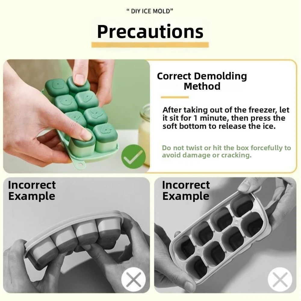 New Food Grade Silicone Ice Making Mold 8 Grid With Lid Ice Cube Mould Cartoon Pattern Ice Storage Boxes Kitchen Use