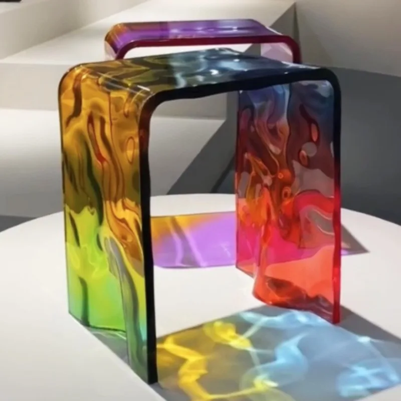 C Shoe Changing Stool Removable Acrylic Vanity Chair Modern Decorative Rainbow Stools Colorful Transparent Bedroom Dresser Chair view 4